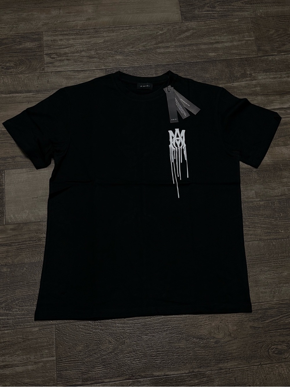 AMIRI Black Short Sleeve Tee with White Drip Logo